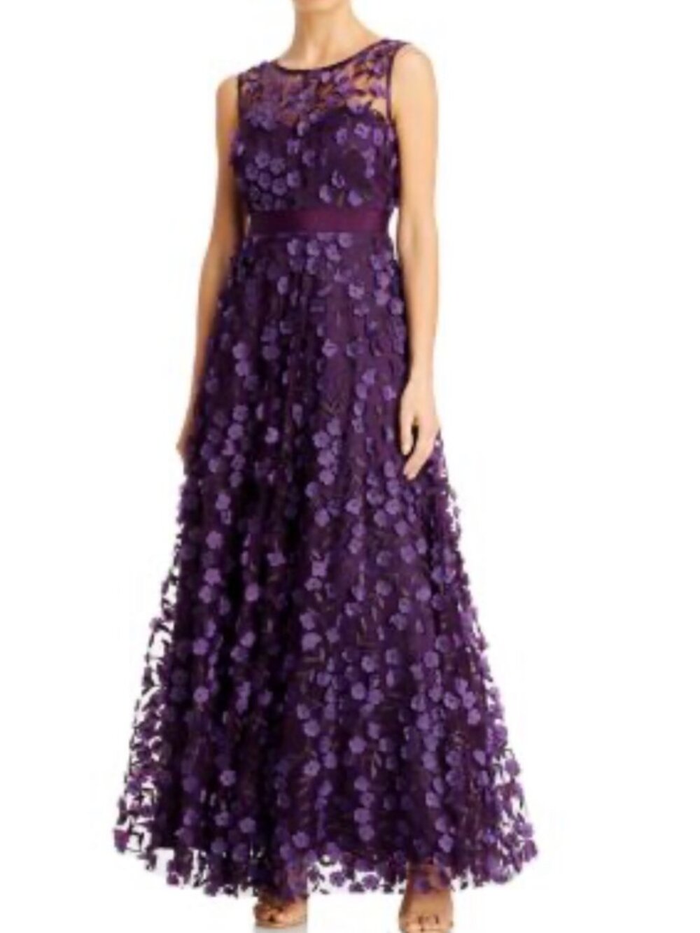 NWT Eliza J Plum Floral Appliqué Maxi Dress/Gown. Size 2